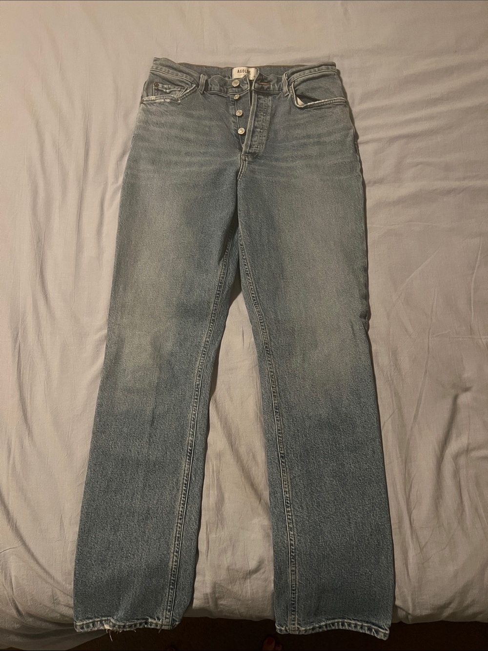 AGOLDE Classic Light Blue Straight Leg Jeans with Button Fly